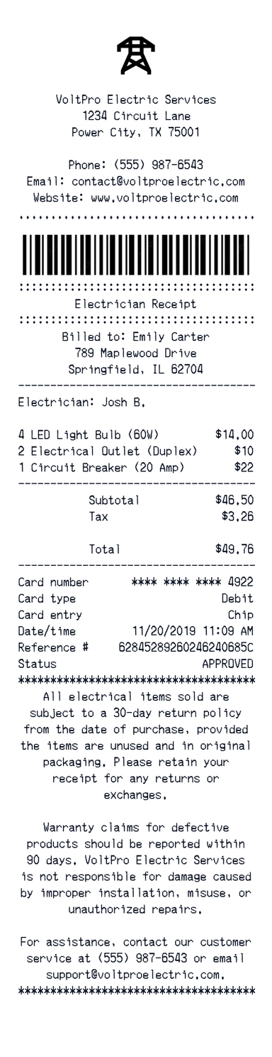 VoltPro Electric Receipt Generator | Free Online Maker